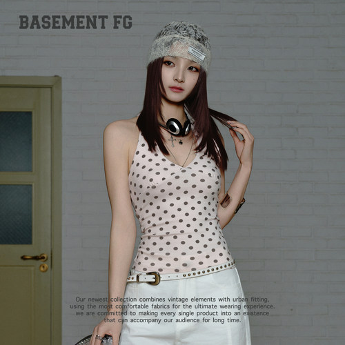 BASEMENTFG复古波点V领挂脖吊带背心女修身辣妹上衣261010205025