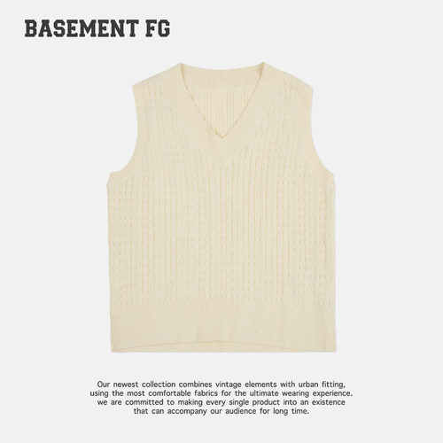 BASEMENTFG学院风V领针织背心女白色无袖毛织马甲263010006056