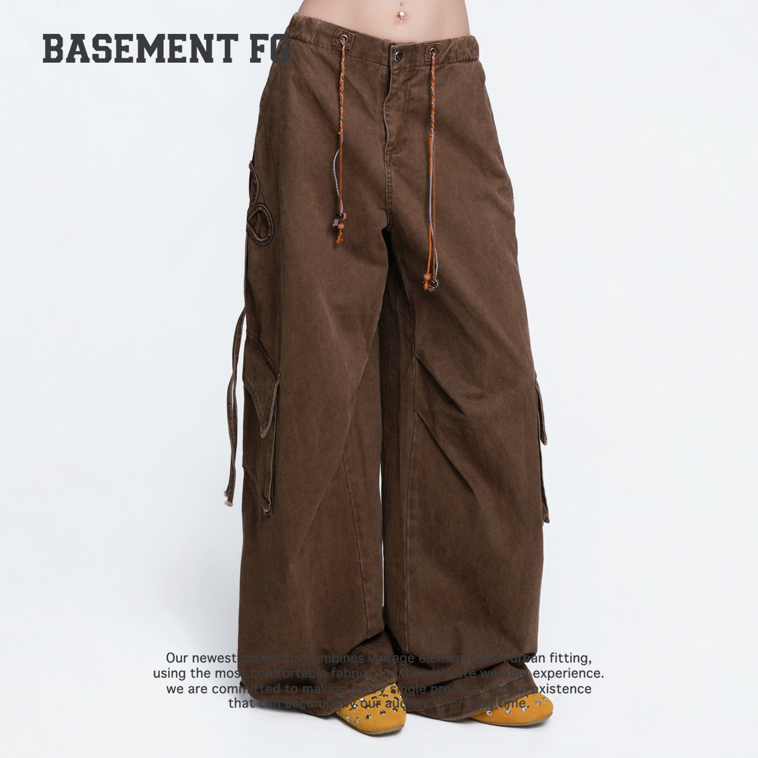BASEMENTFG长裤26秋冬新款工装风女设计感阔腿裤262120159