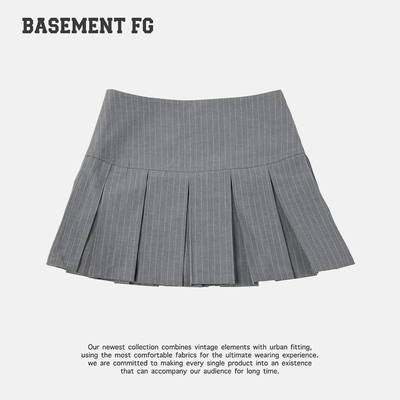 BASEMENTFG学院风高腰灰色百褶半身裙女短款262150109106