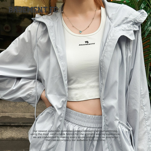 BASEMENTFG松弛感连帽防晒服女短款拉链外套防晒衣262080022072
