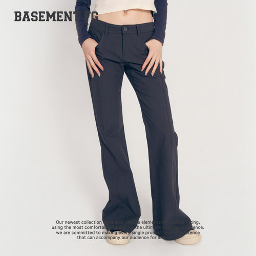 BASEMENTFG休闲裤26秋冬新款高腰显瘦微喇深灰色垂感262120108021