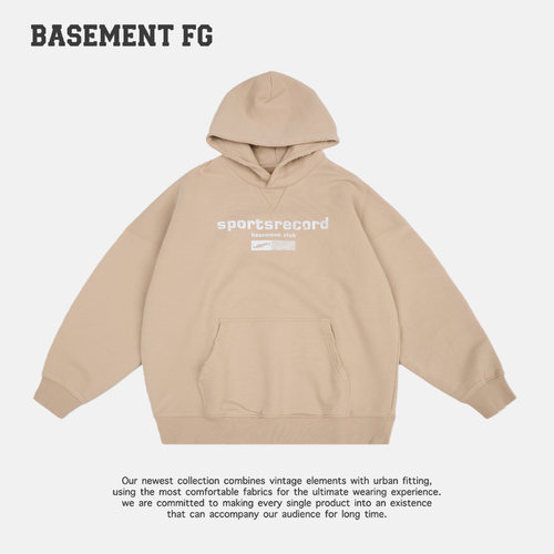 BASEMENTFG美式复古连帽卫衣字母印花帽衫潮流上衣241050130011