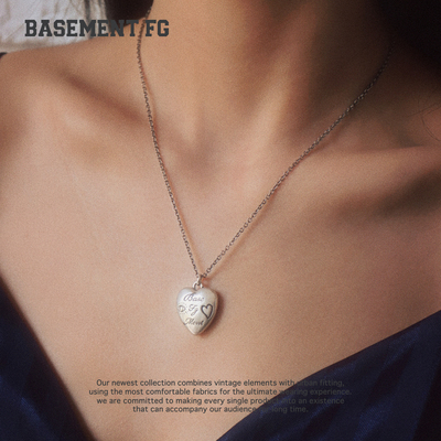 BASEMENTFG复古爱心吊坠项链女银色金属链小众锁骨链244200039078