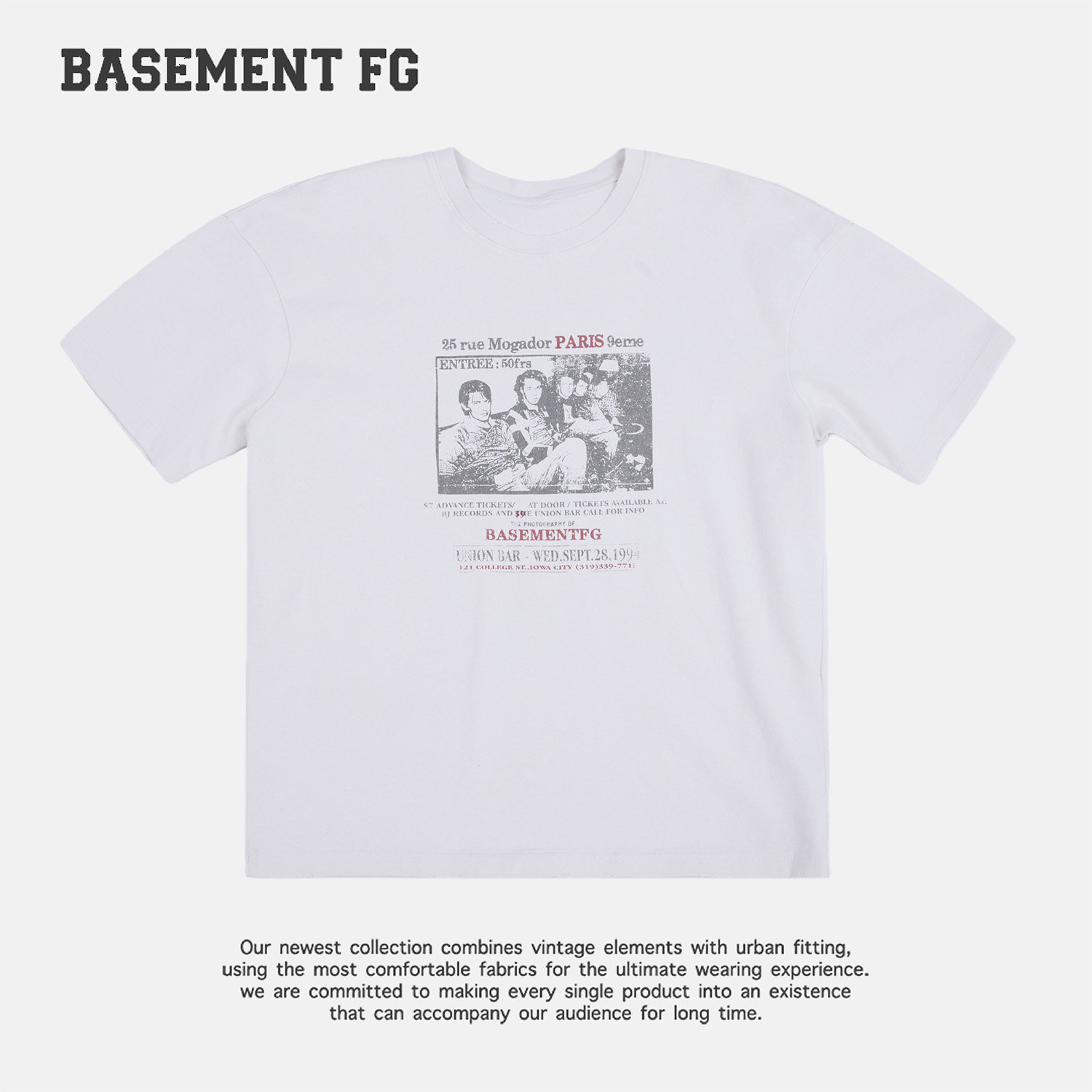 BASEMENTFG复古摇滚风印花短袖T恤男女宽松纯棉上衣261020041353 - 实物图
