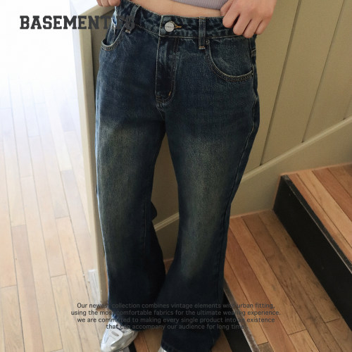 BASEMENTFG复古做旧水洗直筒牛仔裤女显瘦百搭长裤267330075284