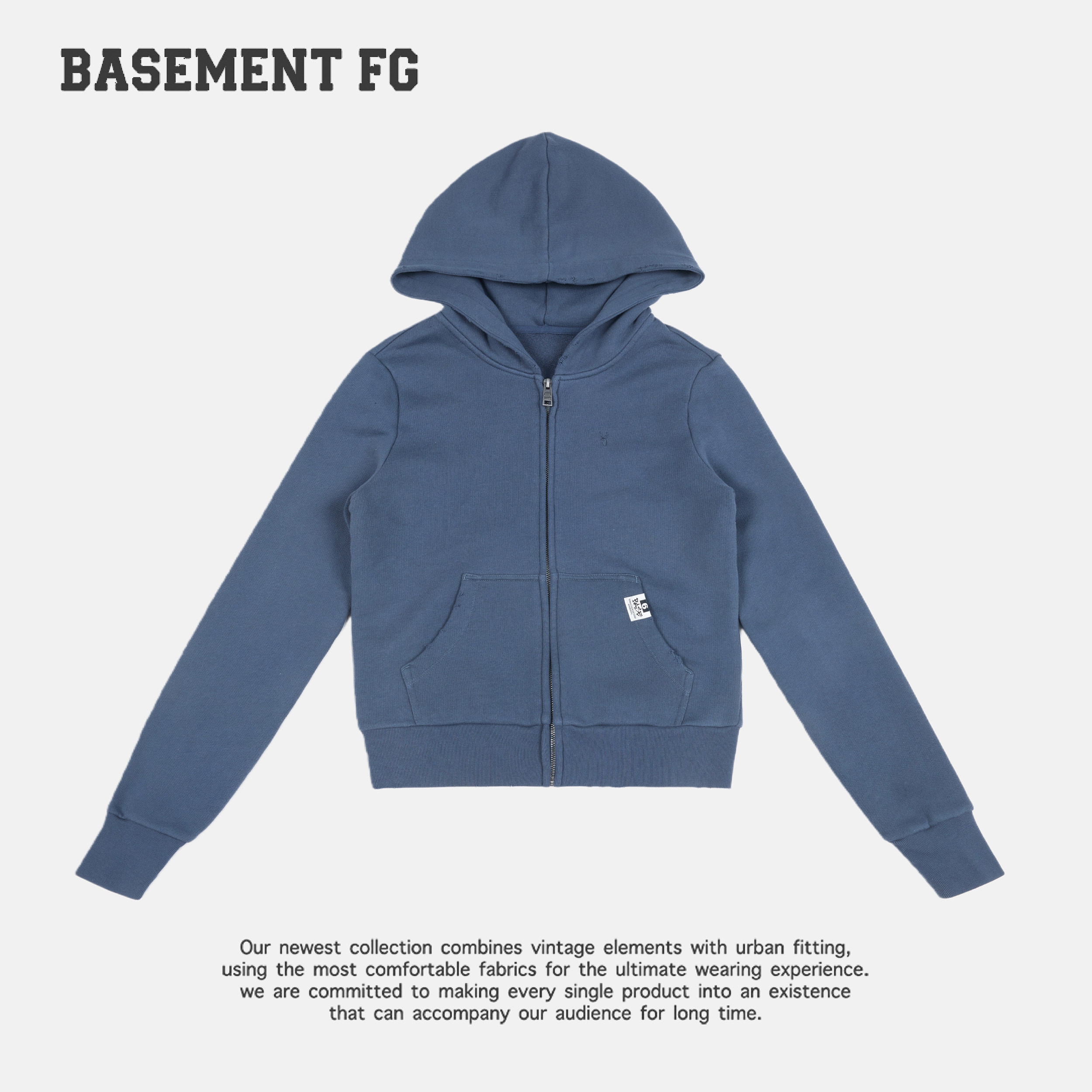 BASEMENTFG美式复古女宽松拉链开衫百搭休闲连帽卫衣251080100031