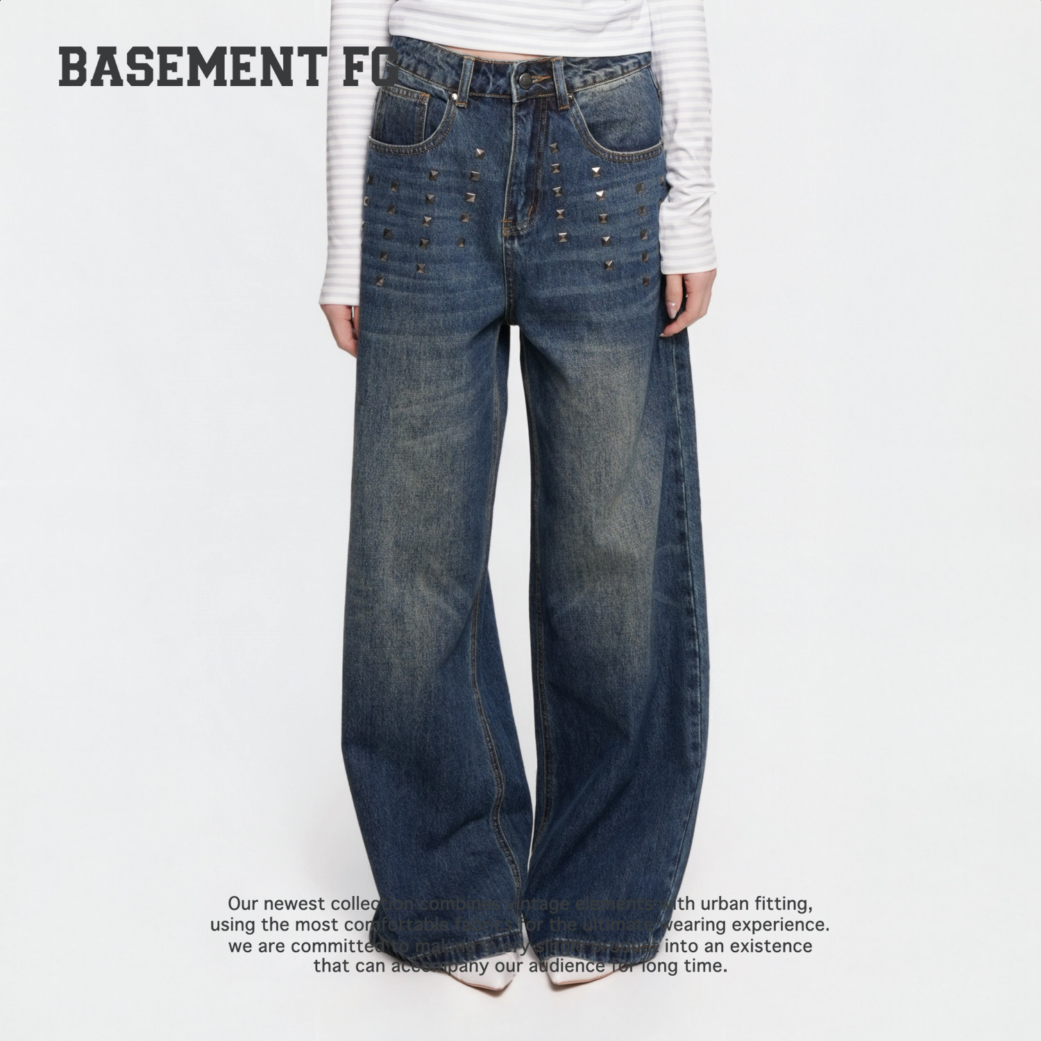 BASEMENTFG牛仔裤26秋冬新款水洗阔腿高街风做旧长裤267330140284