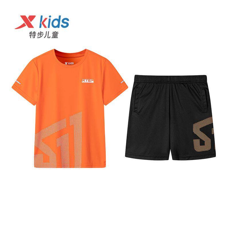 特步儿童春秋季足球比赛套装速干短裤运动服两件套男童中大童