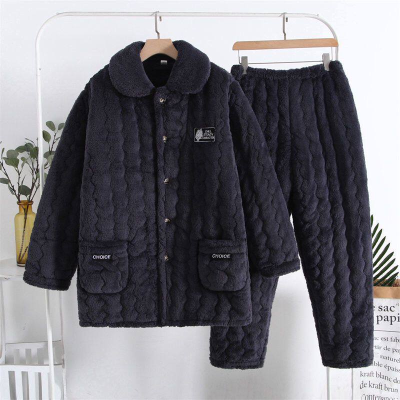 湖南省服2026新款男中年爸爸加绒法兰绒棉袄家居服套装外穿男士蓉