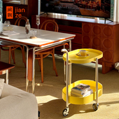 间则Tail猫尾可移动边几不锈钢黑色中古小推车黄色收纳置物木茶几