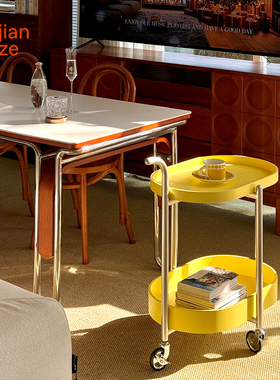 间则Tail猫尾可移动边几不锈钢黑色中古小推车黄色收纳置物木茶几