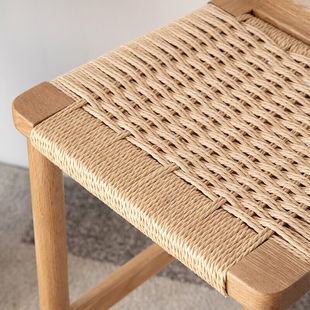 原始原素实木吧台椅现代简约高脚餐厅椅子北欧橡木家用麻绳酒吧椅