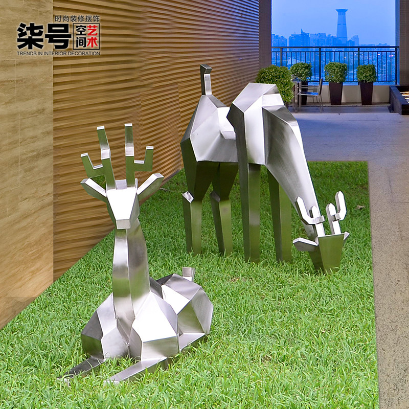 鹿不锈钢雕塑动物抽象酒店售楼处户外公园林景观摆件大型落地草坪