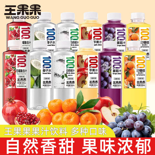 王果果瓶装果汁石榴汁白桦树汁椰子苹果葡萄砂糖橘果汁饮料500ml