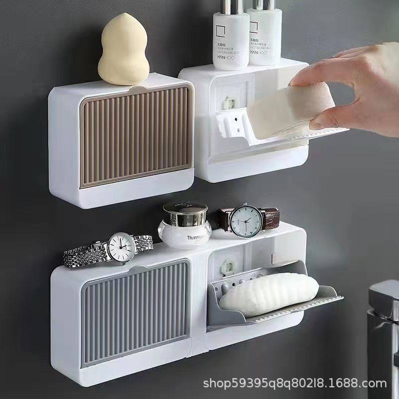 肥皂盒免打孔带盖香皂盒沥水双格大号卫生间翻盖学生宿舍洗衣皂盒