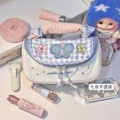 日系小红书马卡龙色系笔袋可手提化妆包大容量少女可爱卡通收纳袋