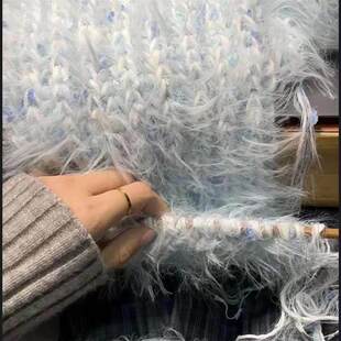 溺手工diy温暖海盐波蓝手混线围巾编织diy手工棒针双元宝长毛送礼