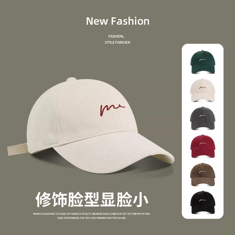 简约字母刺绣棒球帽女百搭弯檐韩版大头围显脸小日系男士鸭舌帽潮
