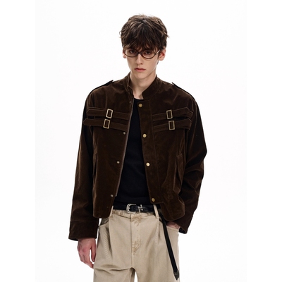 美式拼接设计彷麂皮高级感小众个性夹克男女情侣保暖短宽早秋外套