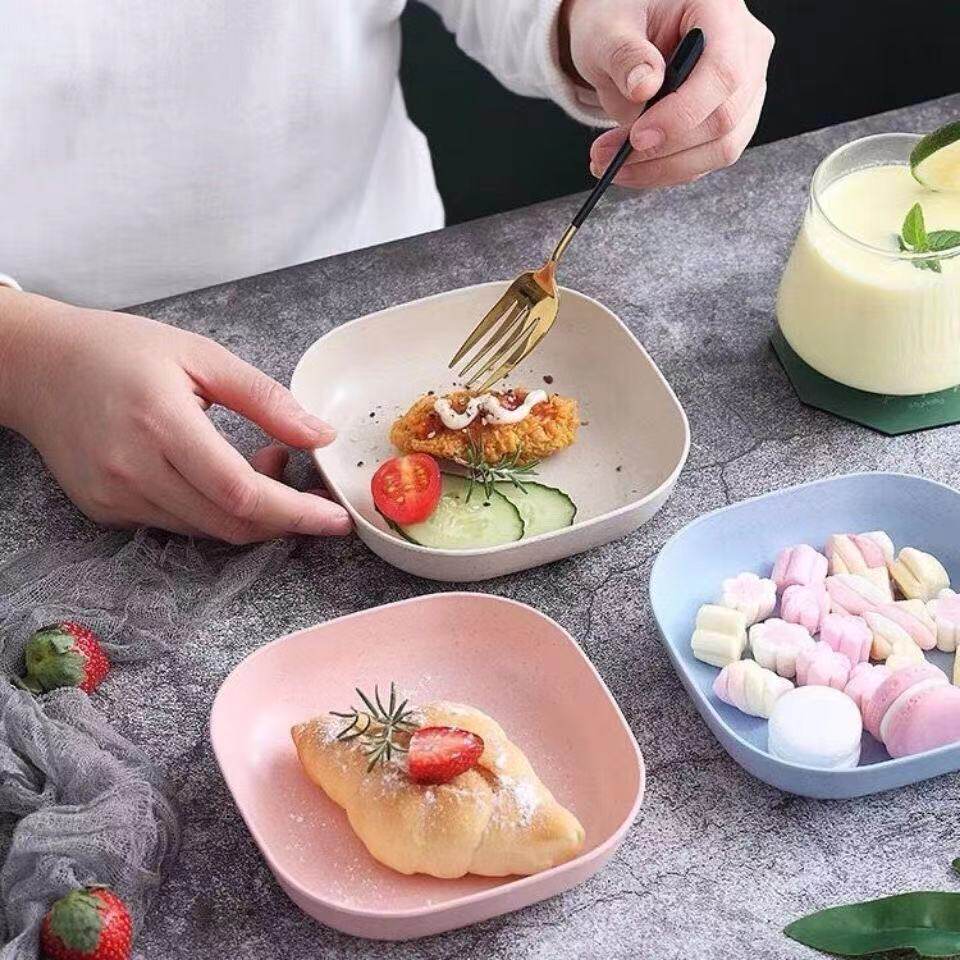 5个装 ins儿童餐具套装盘子小麦秸秆吐骨碟北欧式沙拉碗可爱