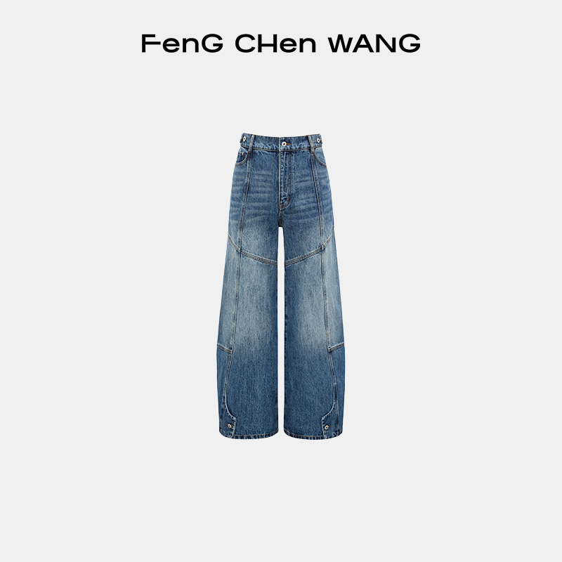 FengChenWang解构蓝色牛仔裤