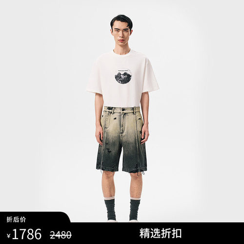 【FengChenWang】解构黑色渐变男女同款牛仔短裤