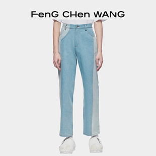 解构系列男士 宽松拼接斜纹简约休闲牛仔裤 FengChenWang 直筒裤