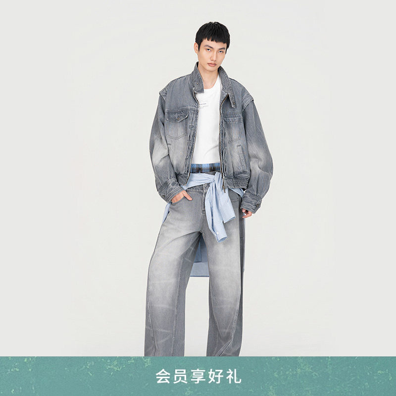 【新品】FengChenWang26早春水洗立领廓形牛仔夹克男女同款外套,男装,牛仔外套,淘宝优惠券,粉丝福利购,淘宝优惠卷