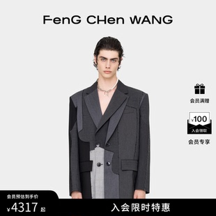 外套 FengChenWang 解构主义高级感拼接毛边宽松男士 灰黑西装