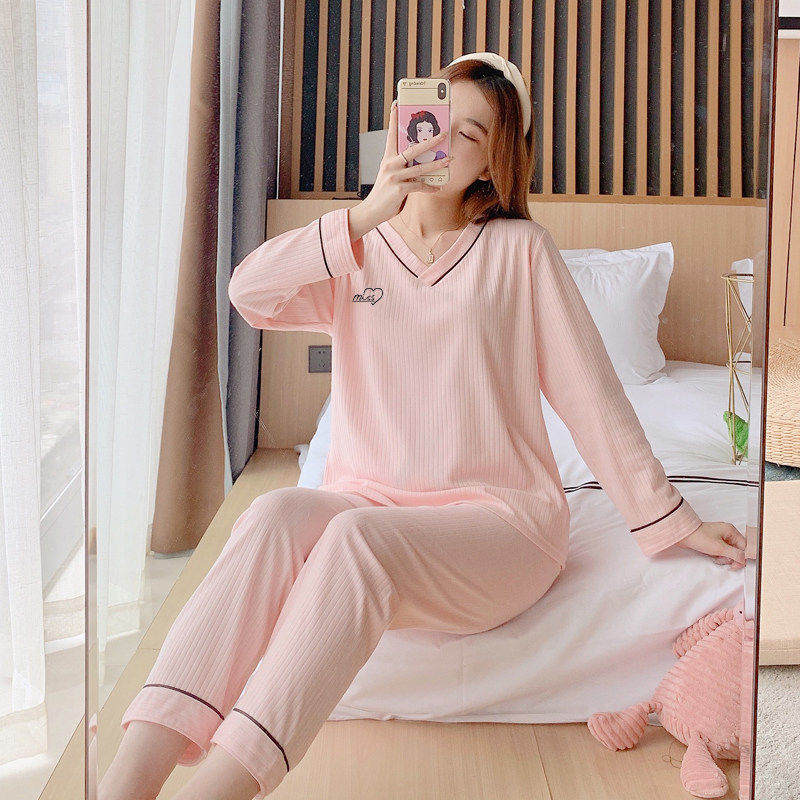 全棉纯棉睡衣女款春秋季薄款大码睡衣/家居服套装