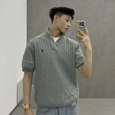 ZTKG夏季2025复刻RL拉夫浮雕棉翻领通勤短袖polo衫男生绞花刺绣