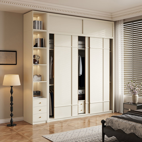 定制实木推拉门衣柜加高2.5/2.6/2.8/3米骨骼线家用卧室大衣橱柜