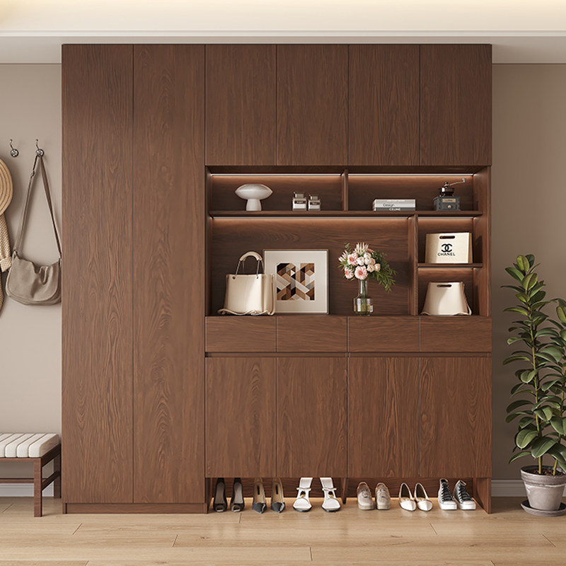 国补实木鞋柜家用门口入户门玄关柜一体靠墙中古风客厅新款高柜子