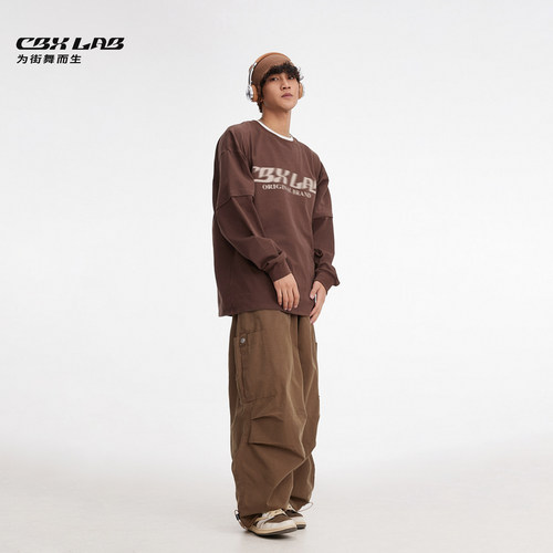 CBXLAB街舞潮牌男装棕色长裤