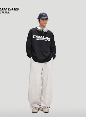 CBXLAB街舞潮牌男装白灰色裤子嘻哈服装hiphop运动直筒长裤香蕉裤