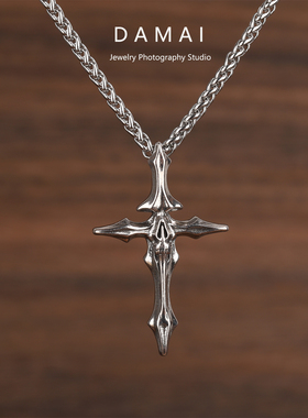 DAMAI 复古DUAL FLOWS风格生死骨十字吊坠日式做旧骷髅项链毛衣链