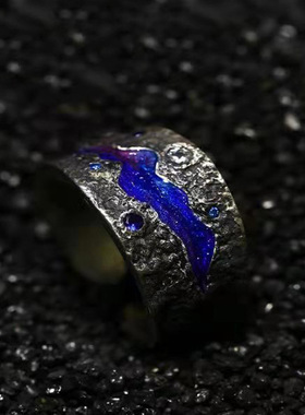 原创设计星空戒指情侣一对款珐琅手工创意个性复古食指开口指环男