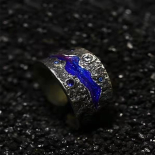 原创设计星空戒指情侣一对款珐琅手工创意个性复古食指开口指环男