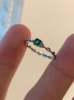 祖母绿锆石链条开口戒指女2022年新款潮小众设计时尚个性轻奢高级