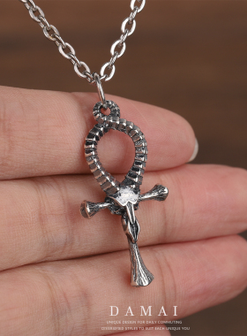 哥特朋克安卡十字架山羊头项链