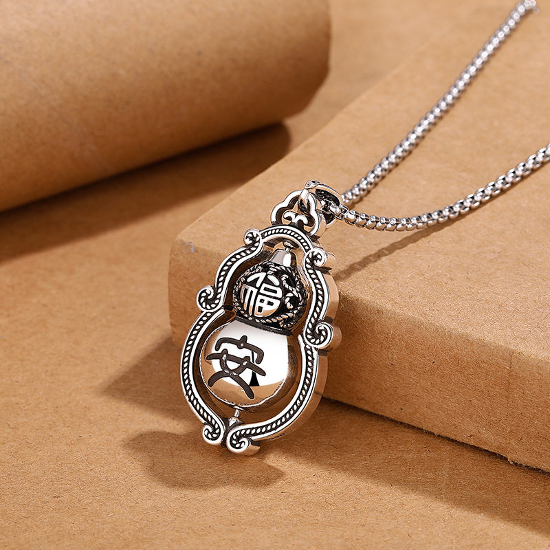 复古可转动平安葫芦吊坠项链男女款做旧工艺民族风创意长款毛衣链