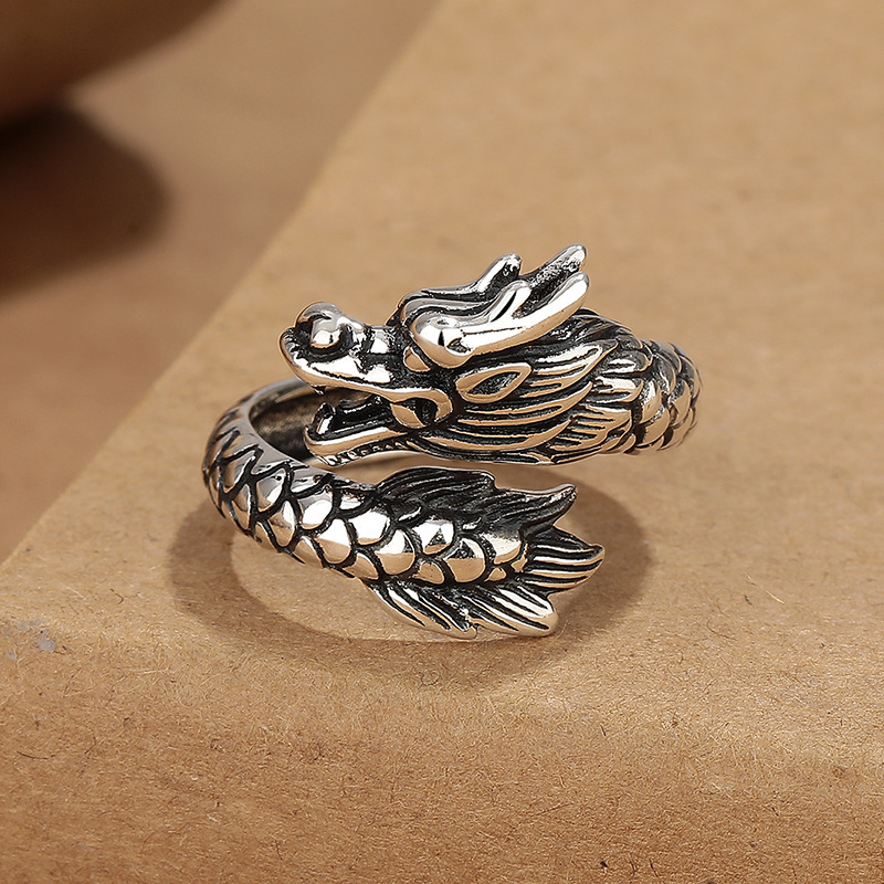 DAMAI 本命年复古做旧中国风龙凤戒指男女款做旧工艺百搭个性饰品