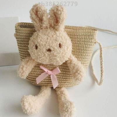 小兔子儿童毛绒卡通可爱女童包包草编斜挎包宝宝小女孩包成人小包