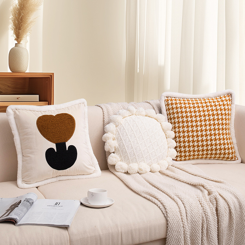 现代奶油橙色千鸟沙发靠垫异形抱枕太阳花针织坐垫民宿飘窗蒲团