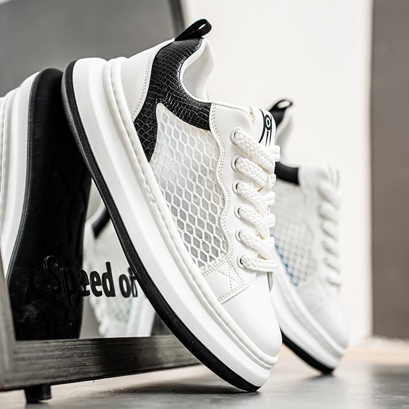 夏季男鞋透气鞋运动休闲个性男时尚百搭厚底板鞋网面老爹鞋废土风