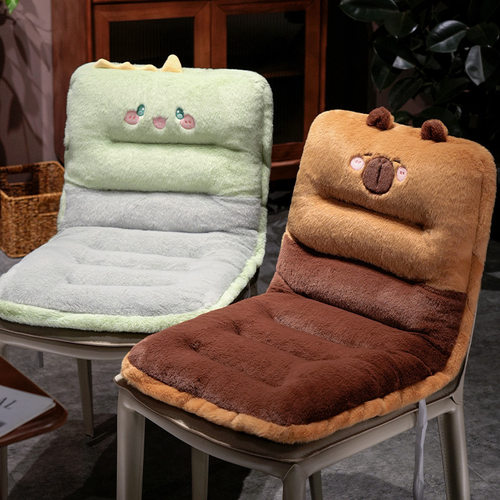 卡通动物兔毛连体坐垫冬季学生宿舍办公室座椅久坐靠垫一体靠背