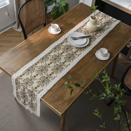 伊缦琪韵桌旗提花绿色花朵美式流苏派对装饰美式装饰玄关盖巾