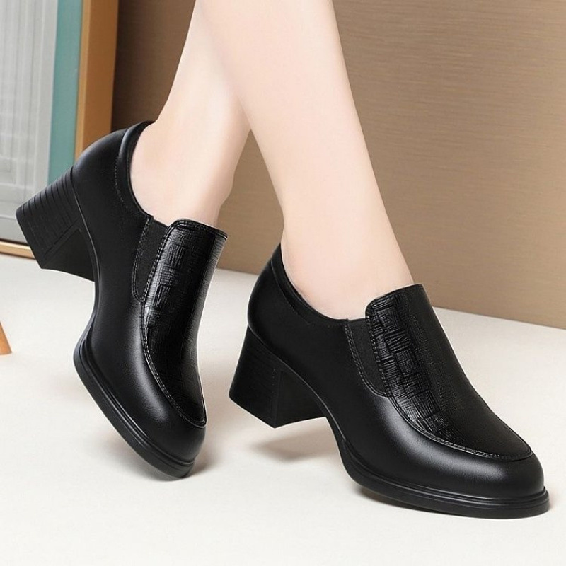 高跟鞋女不累脚软皮单鞋工作鞋女士皮鞋妈妈鞋春秋款深口女鞋批发