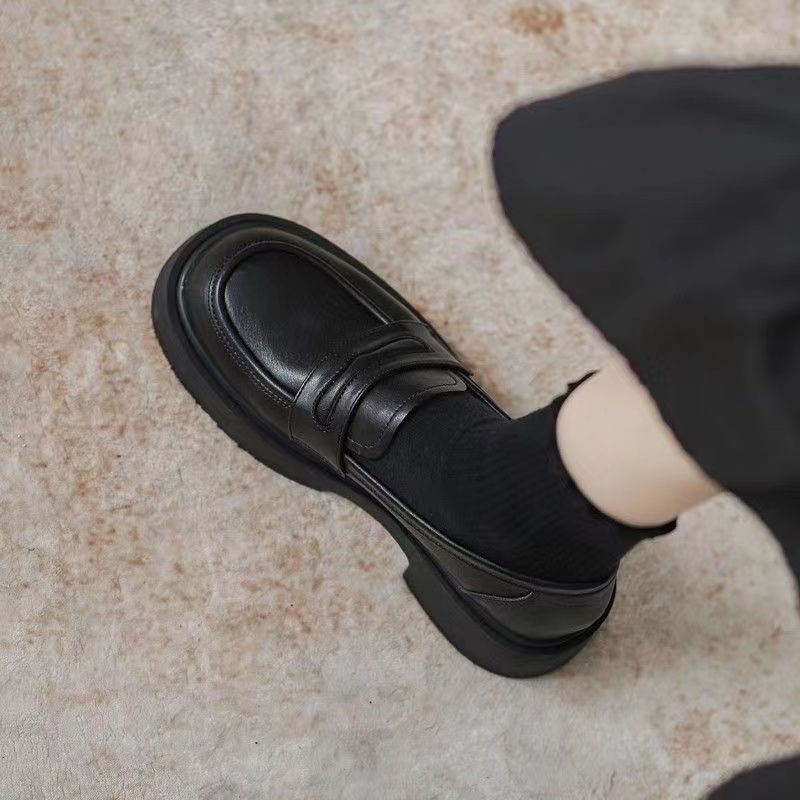 复古乐福鞋女2025年春秋新款女鞋厚底一脚蹬单鞋增高英伦风小皮鞋